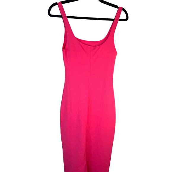 Zara Small Bright Pink Bodycon Dress Sleeveless Scoop Neck Midi Polyester Blend - Picture 7 of 14